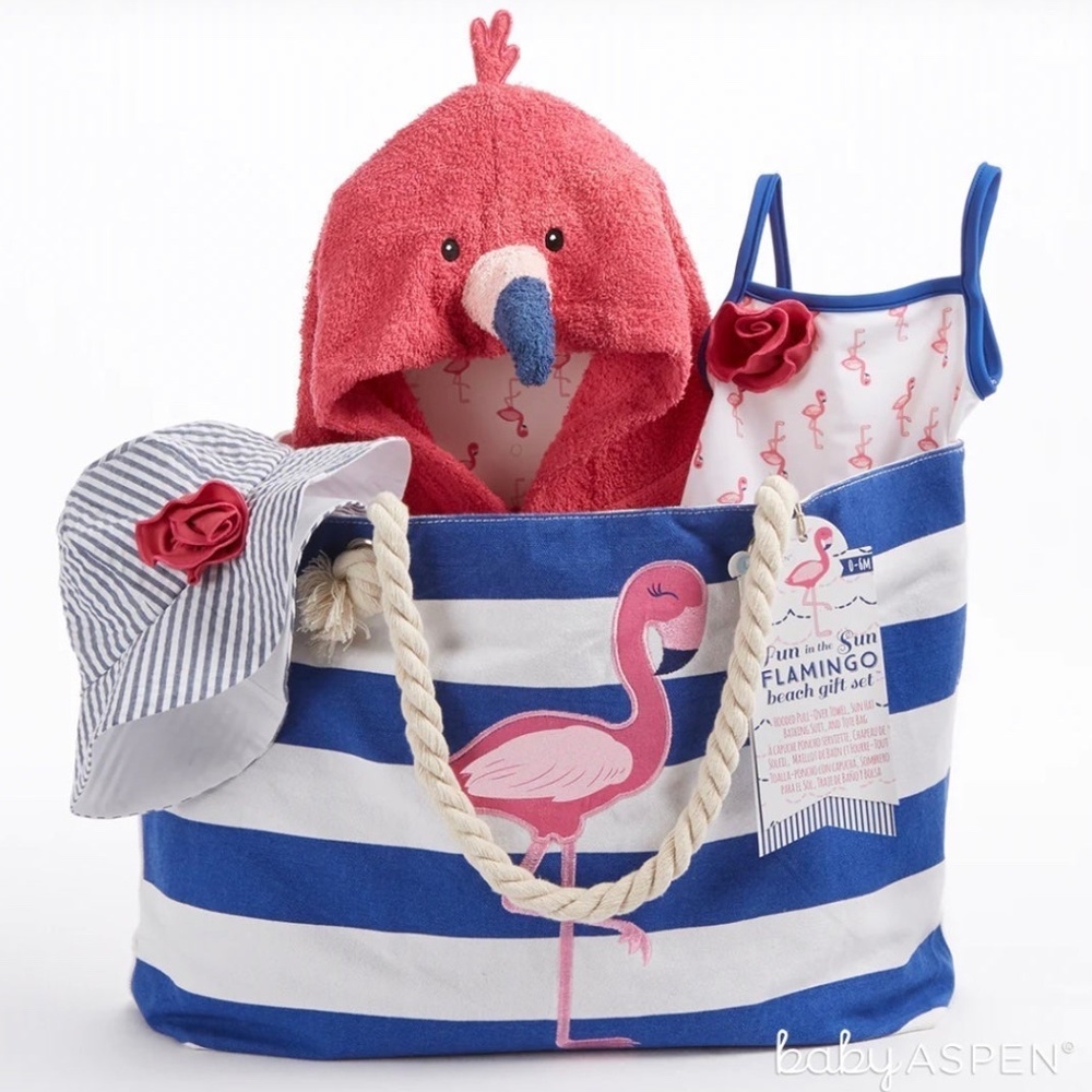 NWT BABY ASPEN 4 Piece Beach Gift Set Flamingo Size 0-6M
